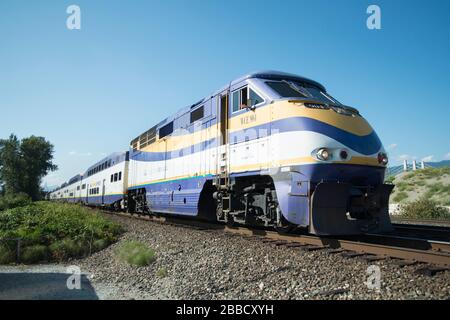 The Westcoast Express commuter train in Pitt Meadows, British Columbia, Canada Stock Photo