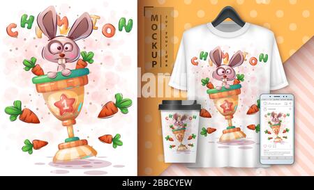 Rabbit with carrot poster and merchandising. Stock Vector