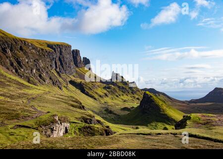 Beautiful hike along the Quiraing on Isle of Skye in the highlands of Scotland Stock Photo