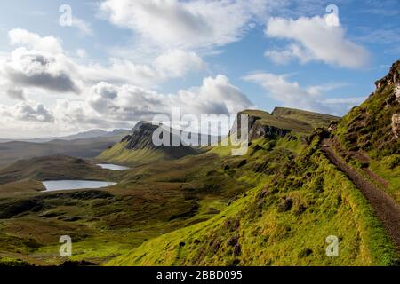 Beautiful hike along the Quiraing on Isle of Skye in the highlands of Scotland Stock Photo