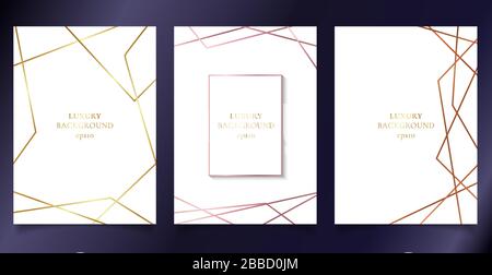 Set of template wedding invitation cards with golden , pink gold geometric lines pattern on white background. You can use for cover brochure , flyer, Stock Vector