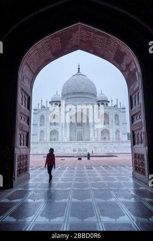 Visitor admiring the architecture of Taj mahal, India Stock Photo