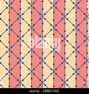 Isometric grid and stripe vector seamless pattern background. Minimal backdrop in blue and yellow. Linear geometric vertical design. Colorful modern Stock Vector