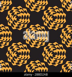 Seamless pattern abstract geometric flower ornament on black background. Vector image Stock Vector