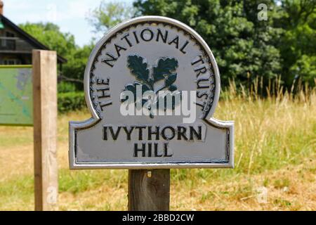 An omega sign for the National Trust at Ivythorn Hill. PHOTO TAKEN FROM PUBLIC FOOTPATH Stock Photo