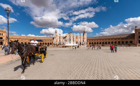 Plaza de España. Seville, Spain. October 14th, 2019. The Plaza de España, designed by Aníbal González, was a principal building built on the Maria Lui Stock Photo