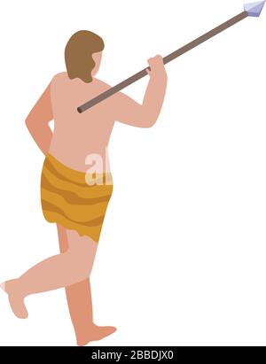 Stone age hunter icon, isometric style Stock Vector
