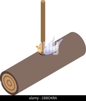 Stone age fire catch icon, isometric style Stock Vector