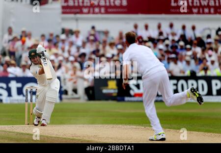 Australia's batsman Shaun Watson drives over England bowler Stuart Broad ,  during day four of the First Investec Ashes Test match at Trent Bridge, Nottingham. Stock Photo