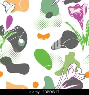 Crocuses flowers abstract Liquid pattern Stock Vector