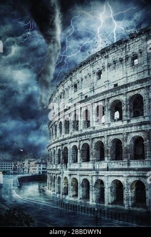 Thunderstorm with lightning over Colosseum in Rome, Italy Stock Photo ...