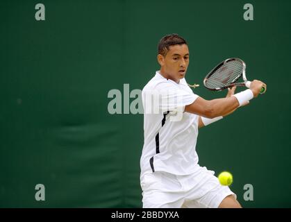 Australia S Nick Kyrgios In Action Against Austria S Lucas Miedler In Their Boy S Singles Match Stock Photo Alamy