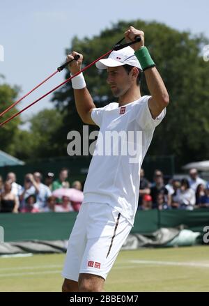 Serbia's Novak Djokovic during a practice session on Court 5 Stock Photo