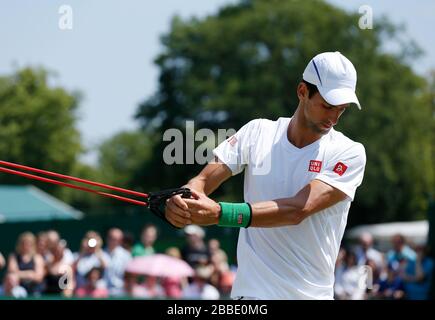Serbia's Novak Djokovic during a practice session on Court 5 Stock Photo