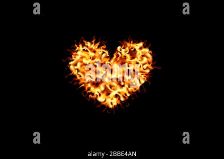 Heart in fire. Vector illustration on black background. Valentine day flame design. Stock Vector