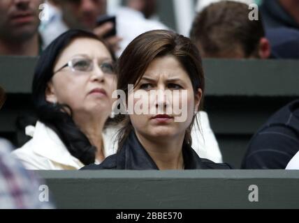 Mirka Federer, watches her husband Switzerland's Roger Federer in his match against Ukraine's Sergiy Stakhovsky Stock Photo