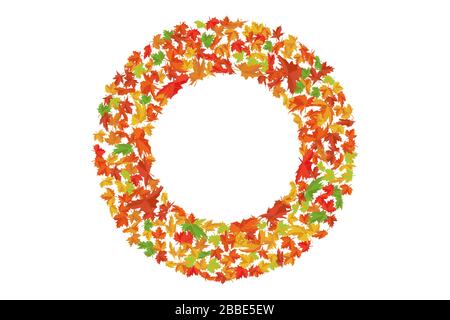 Colorful autumn leaves. Autumn circle frame. Vector illustration. Stock Vector