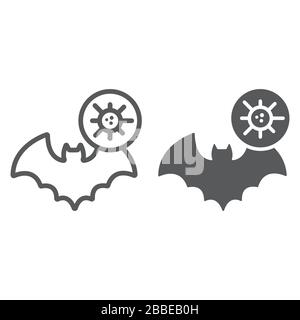 Bat coronavirus line and glyph icon, virus and microorganism, covid 19 contagious sign, vector graphics, a linear pattern on a white background, eps Stock Vector