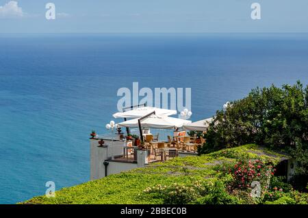 Ravello on the Amalfi Coast, Italy. May 05th, 2018. A wonderful terrace with a breathtaking view. Stock Photo