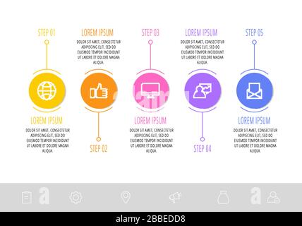 Vector template circle infographics. Business concept with 5 options and parts. Five steps for graph, diagrams, slideshow. Path step by step Stock Vector