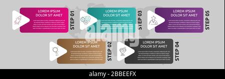 Vector template shape infographic. Business concept with 5 arrows and labels. Five steps for graph, diagrams, slideshow Stock Vector