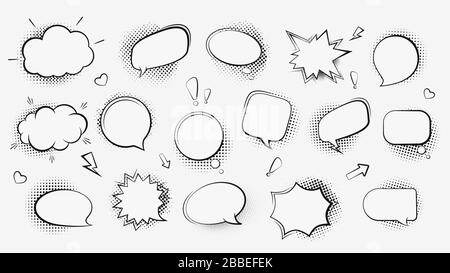 Set of cartoon comic cloud speech bubble and elements vintage pop art design isolated Stock Vector