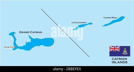 Outline map of the Cayman Islands with flag, United Kingdom Stock Vector