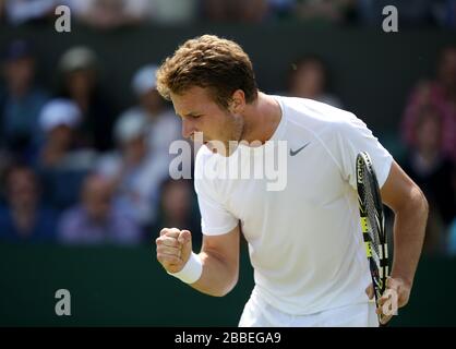 Great Britain's Luke Bambridge celebrates in his match against USA's Noah Rubin Stock Photo