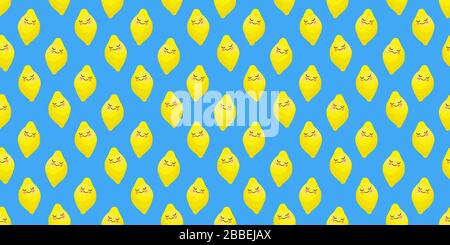 Lemon character. Cute cartoon fruit. Vector illustration . Fruits seamless pattern. YELLOW CITRUS. Stock Vector