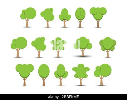 Set of vector options tree icons. Flat simple design for decoration of the theme of nature and a healthy lifestyle. Stock Vector