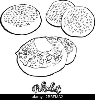 Pikelet food sketch separated on white. Vector drawing of Pancake, usually known in United Kingdom, Scotland. Food illustration series. Stock Vector