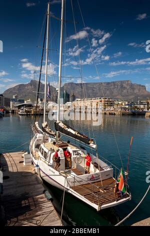 South Africa, Western Cape, Cape Town, Victoria and Alfred, yacht moored in regenerated dock area Stock Photo