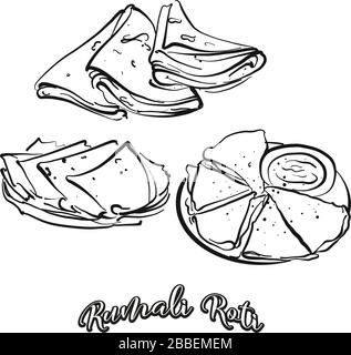 Roti food sketch separated on white. Vector drawing of Flatbread ...