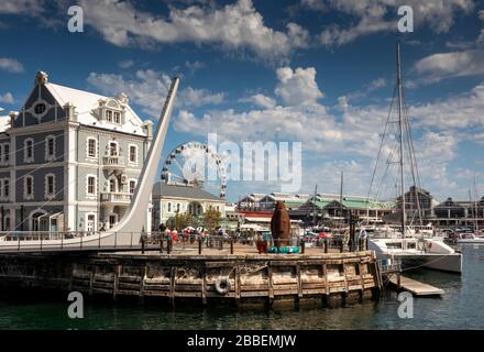 South Africa, Western Cape, Cape Town, Victoria and Alfred Waterfront, catamaran moored at swing bridge