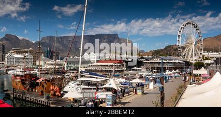 South Africa, Western Cape, Cape Town, Victoria and Alfred Waterfront, commercial development around yacht moorings, panoramic Stock Photo