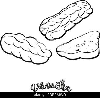 Vánočka food sketch separated on white. Vector drawing of Leavened, usually known in Czech Republic, Slovakia. Food illustration series. Stock Vector