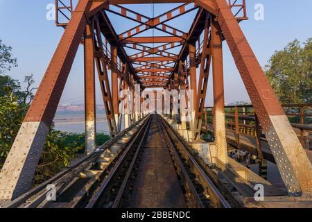 Train Bridge at Yamuna River in Agra India. Stock Photo