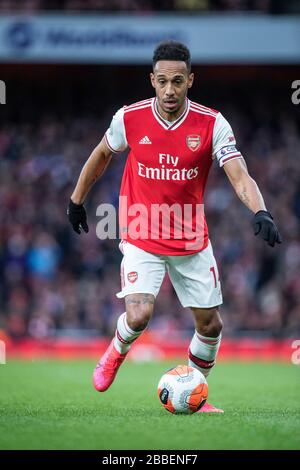 LONDON, ENGLAND - FEBRUARY 23: Pierre-Emerick Aubameyang of Arsenal FC control ball during the Premier League match between Arsenal FC and Everton FC Stock Photo