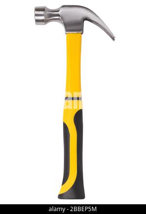 Claw hammer with yellow rubber handle isolated on white background Stock Photo