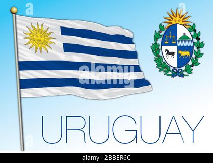 Uruguay offiicial national flag and coat of arms, south america, vector illustration Stock Vector