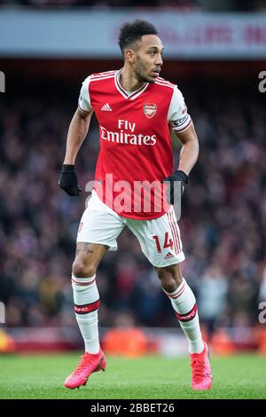 LONDON, ENGLAND - FEBRUARY 23: Pierre-Emerick Aubameyang of Arsenal FC in action during the Premier League match between Arsenal FC and Everton FC at Stock Photo