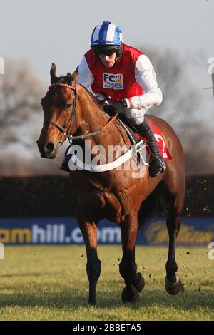 All The Aces ridden by Barry Geraghty action during the Sidney Banks Memorial Novices Hurdle Stock Photo