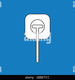 Vector illustration concept of electrical plug plugged into outlet. White colored, black outlines and blue background. Stock Vector