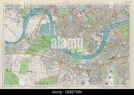 LONDON Chiswick Barnes Fulham Chelsea Putney Wandsworth Clapham. BACON  1913 map Stock Photo