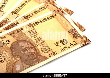 Indian currency or money 10 Rupee notes, white backgrounds Stock Photo -  Alamy