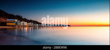 Melbourne bathing boxes at sunset Stock Photo