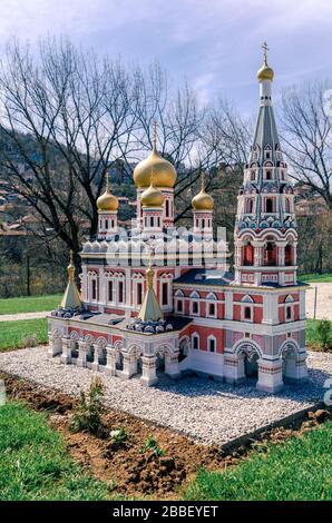 Model of Shipka Memorial Temple of the Birth of Christ, Russian Style Church Cathedral Mini Bulgaria Veliko Tarnovo Bulgaria Stock Photo