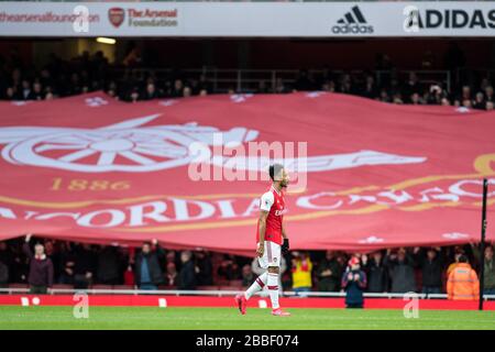 LONDON, ENGLAND - FEBRUARY 23: Pierre-Emerick Aubameyang of Arsenal FC during the Premier League match between Arsenal FC and Everton FC at Emirates S Stock Photo