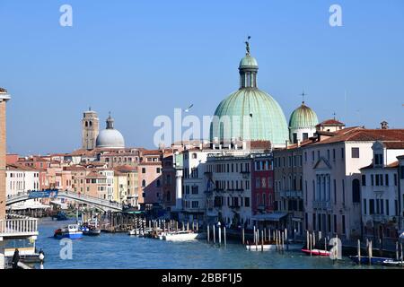 Venice, Italy-February 2020; high level view over Canal Grande in the direction of the Rialto bridge Stock Photo