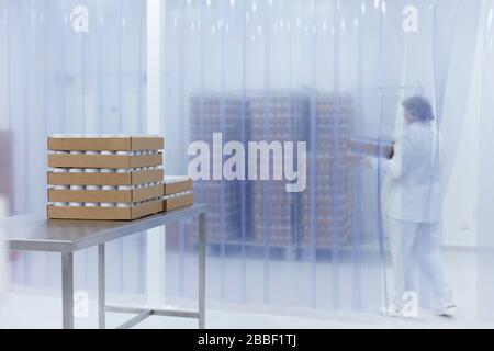 clean room packing stack factory curtain partition hygiene Stock Photo